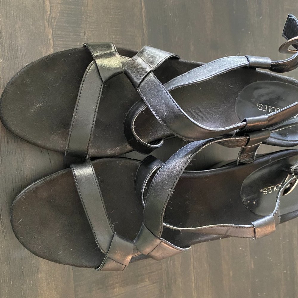 Aerosoles Black Leather Wedge Sandals